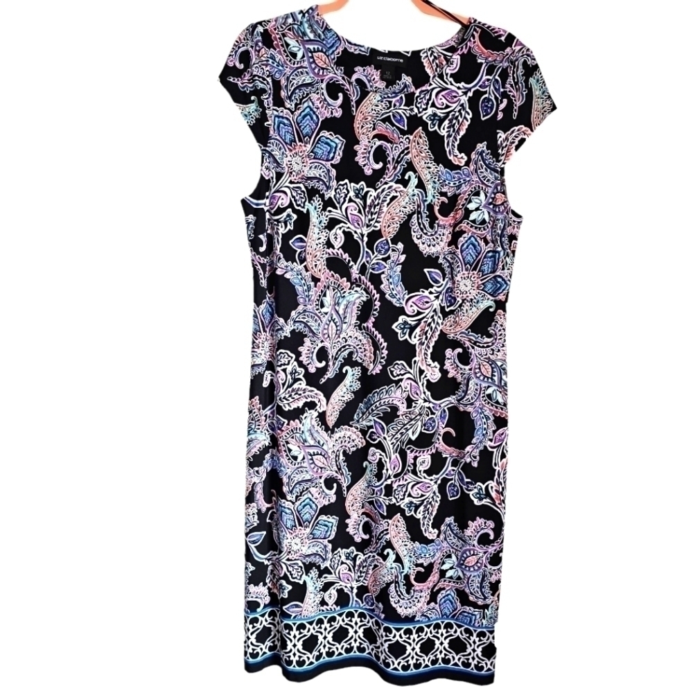 Liz Claiborne Dress floral bold print multi midi 12